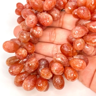 Sun Stone 13-20mm Briolette Drop Shape A Grade Gemstone Beads Lot - Total 3 Strands of 9 Inch.