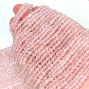 Rose Quartz 3.5-4mm Faceted Round Shape AA+ Grade Gemstone Beads Strand - Total 1 Strand of 14 Inch.
