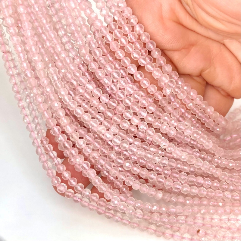 Rose Quartz 3.5-4mm Faceted Round Shape AA+ Grade Gemstone Beads Strand - Total 1 Strand of 14 Inch.