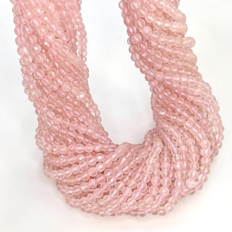 Rose Quartz 3.5-4mm Faceted Round Shape AA+ Grade Gemstone Beads Strand - Total 1 Strand of 14 Inch.