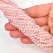 Rose Quartz 3.5-4mm Faceted Round Shape AA+ Grade Gemstone Beads Strand - Total 1 Strand of 14 Inch.