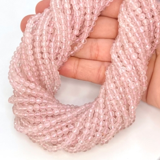 Rose Quartz 3.5-4mm Faceted Round Shape AA+ Grade Gemstone Beads Strand - Total 1 Strand of 14 Inch.