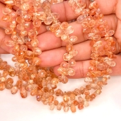 Sun Stone 7-10mm Briolette Drop Shape AA Grade Gemstone Beads Strand - Total 1 Strand of 8 Inch.
