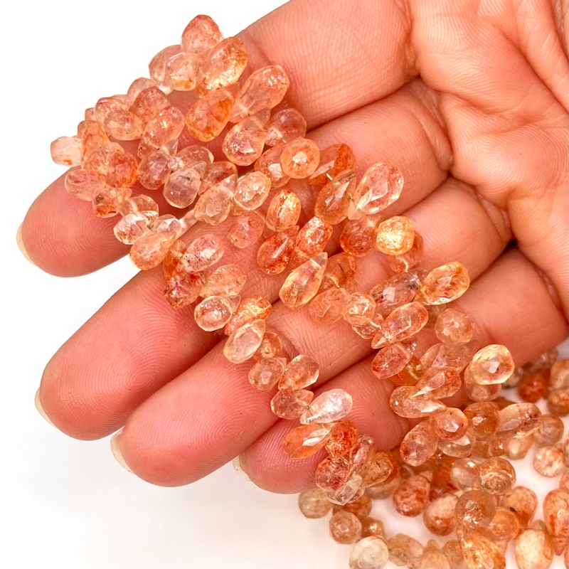 Sun Stone 7-10mm Briolette Drop Shape AA Grade Gemstone Beads Strand - Total 1 Strand of 8 Inch.