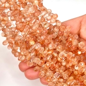 Sun Stone 7-10mm Briolette Drop Shape AA Grade Gemstone Beads Strand - Total 1 Strand of 8 Inch.