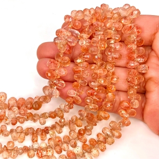 Sun Stone 7-10mm Briolette Drop Shape AA Grade Gemstone Beads Strand - Total 1 Strand of 8 Inch.