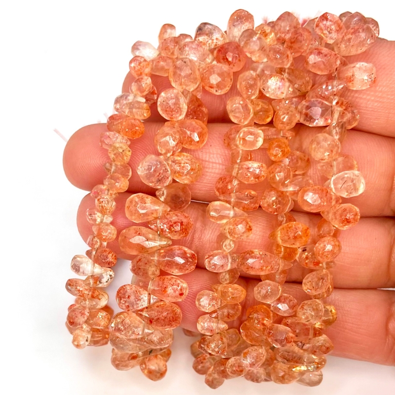 Sun Stone 7-10mm Briolette Drop Shape AA Grade Gemstone Beads Strand - Total 1 Strand of 8 Inch.