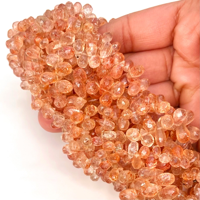Sun Stone 7-10mm Briolette Drop Shape AA Grade Gemstone Beads Strand - Total 1 Strand of 8 Inch.