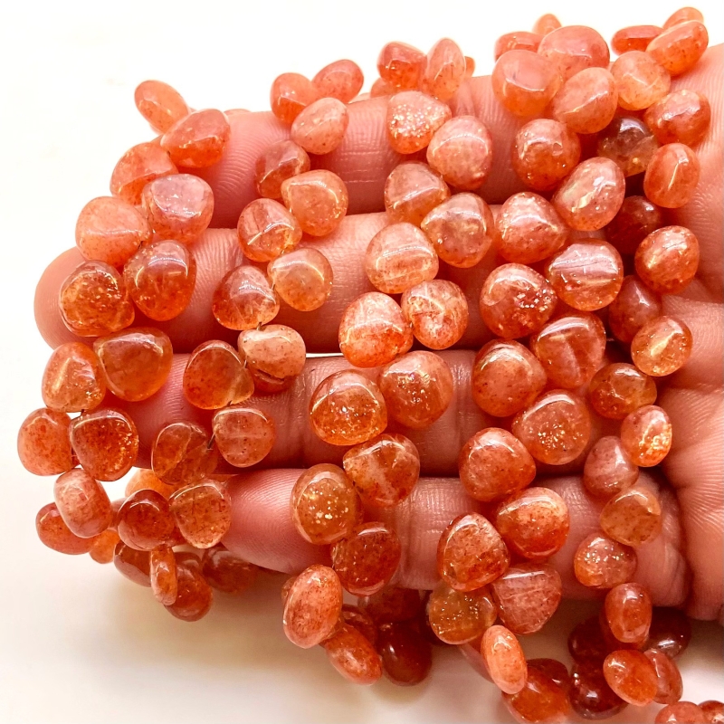 Sun Stone 6-9mm Smooth Heart Shape A Grade Gemstone Beads Lot - Total 5 Strands of 8 Inch.