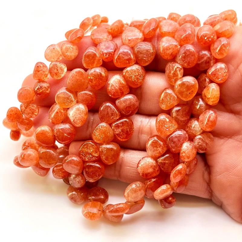 Sun Stone 6-9mm Smooth Heart Shape A Grade Gemstone Beads Lot - Total 5 Strands of 8 Inch.