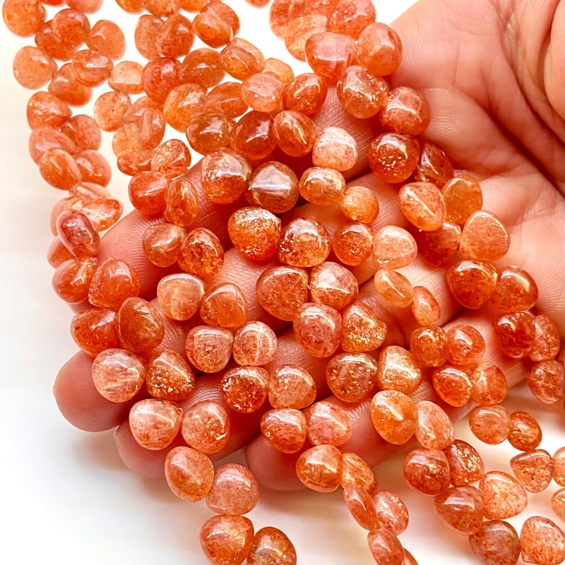 Sun Stone 6-9mm Smooth Heart Shape A Grade Gemstone Beads Lot - Total 5 Strands of 8 Inch.