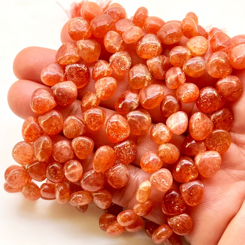 Sun Stone 6-9mm Smooth Heart Shape A Grade Gemstone Beads Lot - Total 5 Strands of 8 Inch.