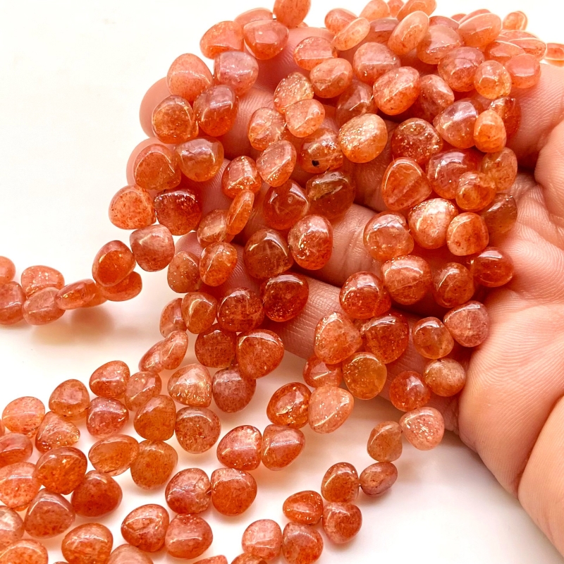 Sun Stone 6-9mm Smooth Heart Shape A Grade Gemstone Beads Lot - Total 5 Strands of 8 Inch.