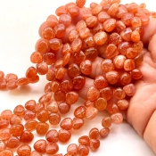 Sun Stone 6-9mm Smooth Heart Shape A Grade Gemstone Beads Lot - Total 5 Strands of 8 Inch.