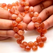 Sun Stone 6-9mm Smooth Heart Shape A Grade Gemstone Beads Lot - Total 5 Strands of 8 Inch.