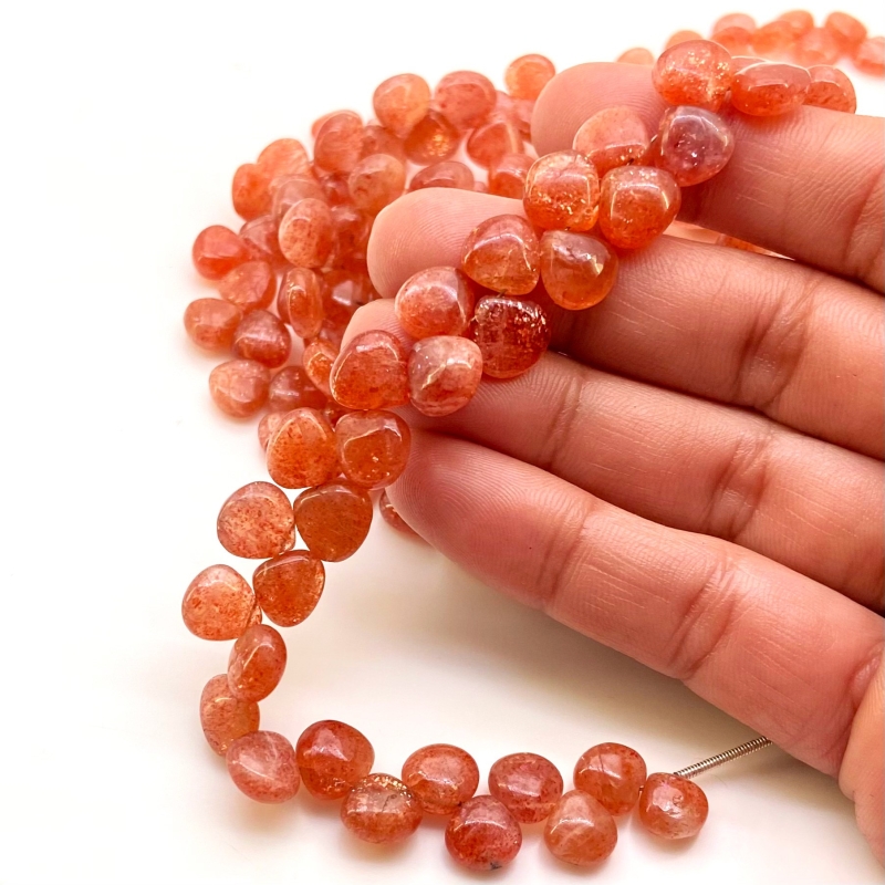 Sun Stone 6-9mm Smooth Heart Shape A Grade Gemstone Beads Lot - Total 5 Strands of 8 Inch.
