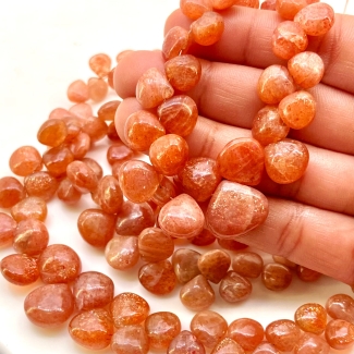 Sun Stone 7-14.5mm Smooth Heart Shape A Grade Gemstone Beads Lot - Total 4 Strands of 8 Inch.