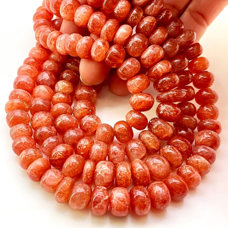 Sun Stone 8.5-11mm Smooth Rondelle Shape AA Grade Gemstone Beads Strand - Total 1 Strand of 18 Inch.