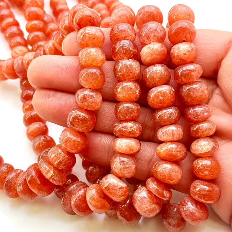 Sun Stone 8.5-11mm Smooth Rondelle Shape AA Grade Gemstone Beads Strand - Total 1 Strand of 18 Inch.