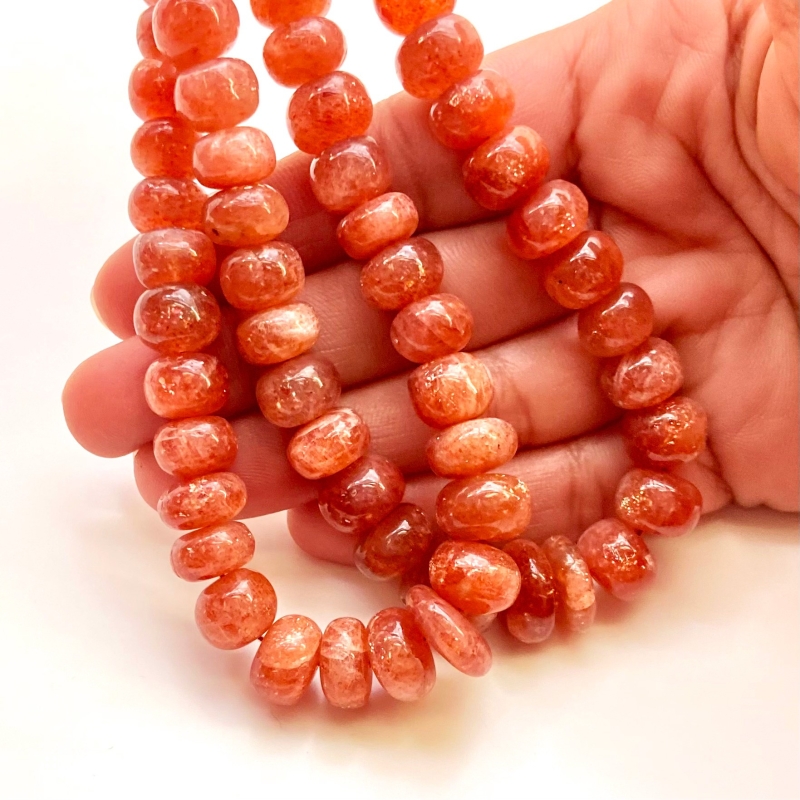 Sun Stone 8.5-11mm Smooth Rondelle Shape AA Grade Gemstone Beads Strand - Total 1 Strand of 18 Inch.