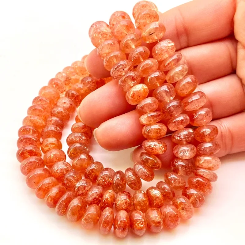 Sun Stone 9-10mm Smooth Rondelle Shape AA Grade Gemstone Beads Strand - Total 1 Strand of 13 Inch.