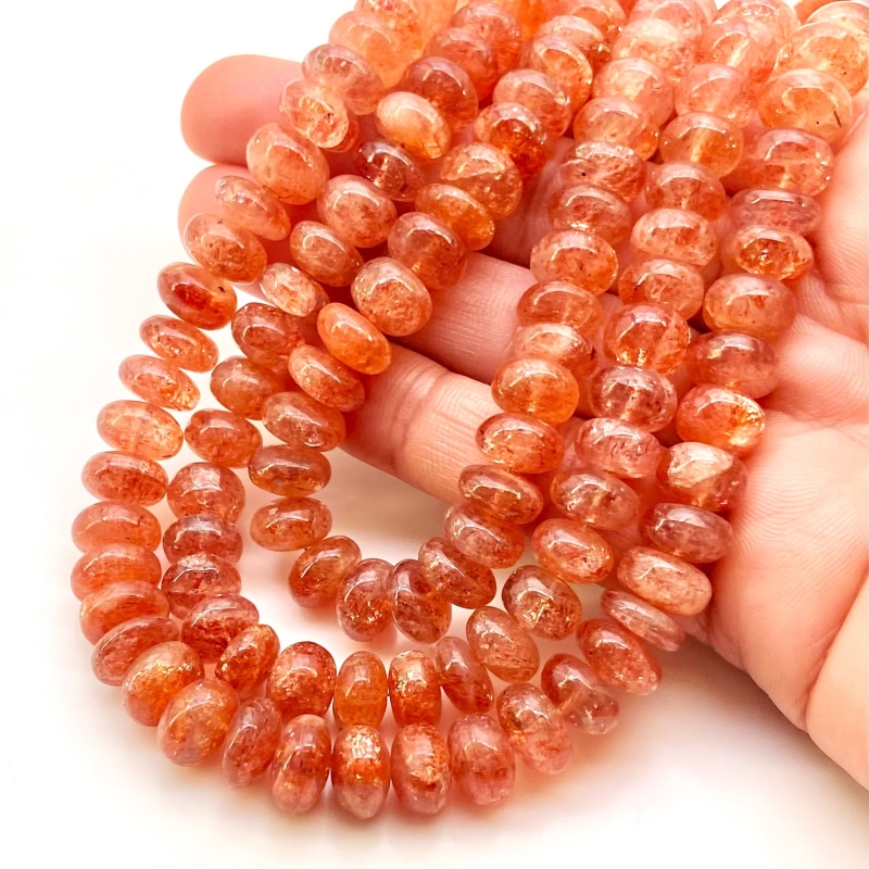 Sun Stone 9-10mm Smooth Rondelle Shape AA Grade Gemstone Beads Strand - Total 1 Strand of 13 Inch.