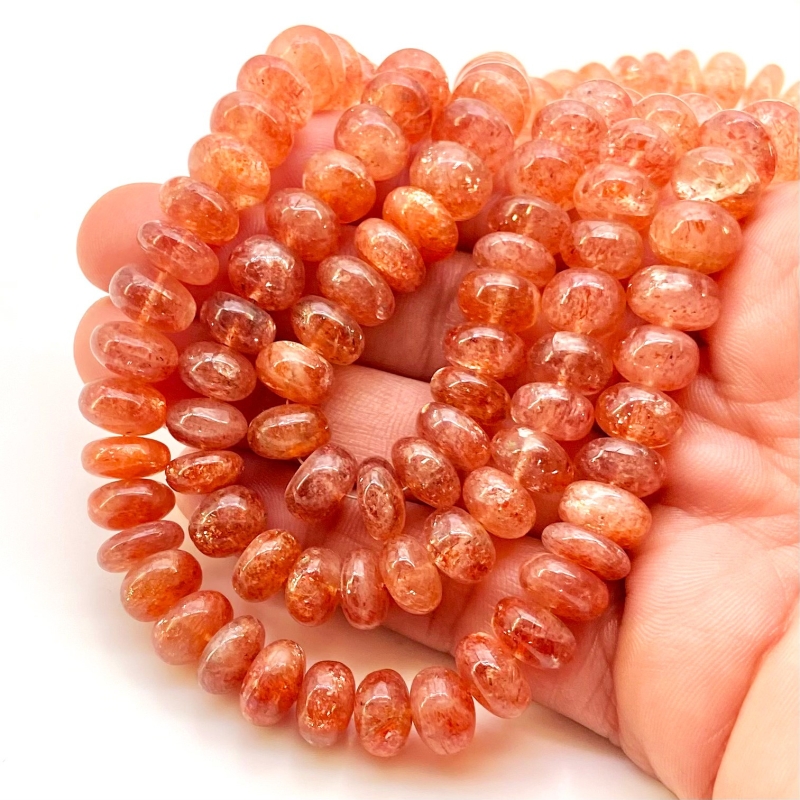 Sun Stone 9-10mm Smooth Rondelle Shape AA Grade Gemstone Beads Strand - Total 1 Strand of 13 Inch.