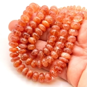 Sun Stone 9-10mm Smooth Rondelle Shape AA Grade Gemstone Beads Strand - Total 1 Strand of 13 Inch.