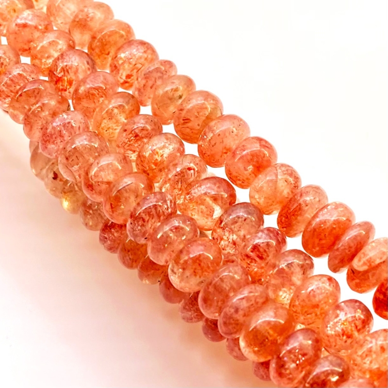 Sun Stone 9-10mm Smooth Rondelle Shape AA Grade Gemstone Beads Strand - Total 1 Strand of 13 Inch.