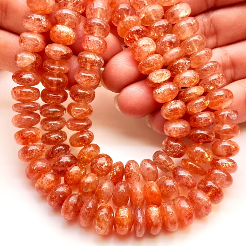 Sun Stone 9-10mm Smooth Rondelle Shape AA Grade Gemstone Beads Strand - Total 1 Strand of 13 Inch.