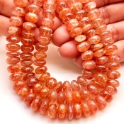 Sun Stone 9-10mm Smooth Rondelle Shape AA Grade Gemstone Beads Strand - Total 1 Strand of 13 Inch.