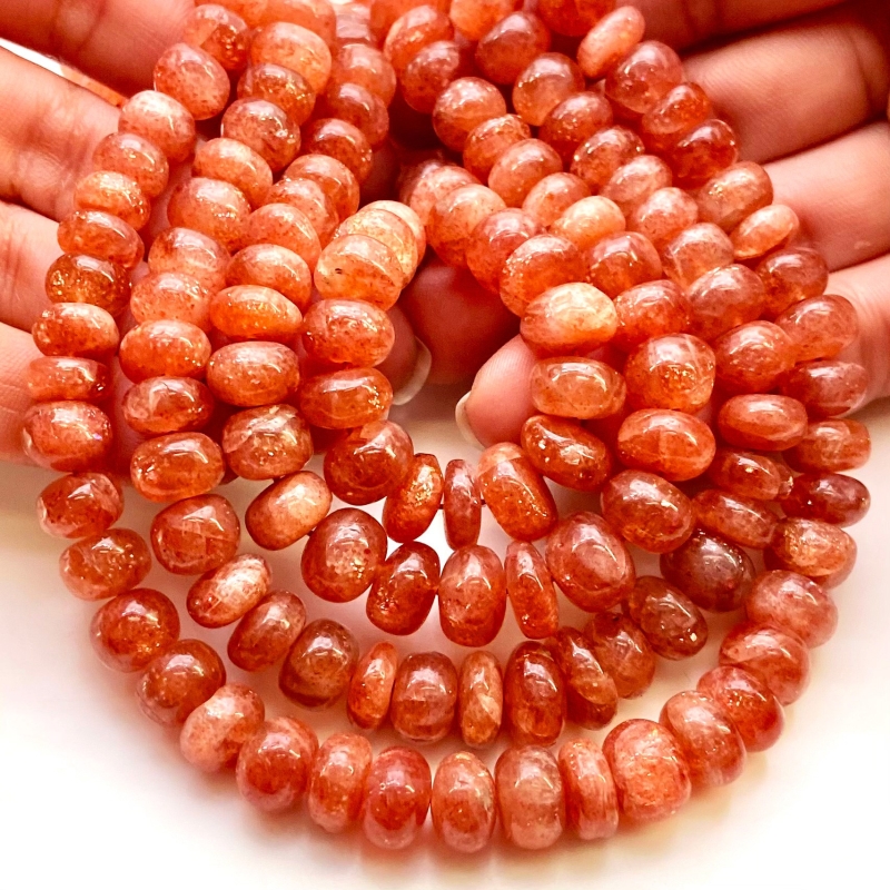 Sun Stone 7-11mm Smooth Rondelle Shape AA Grade Gemstone Beads Strand - Total 1 Strand of 18 Inch.
