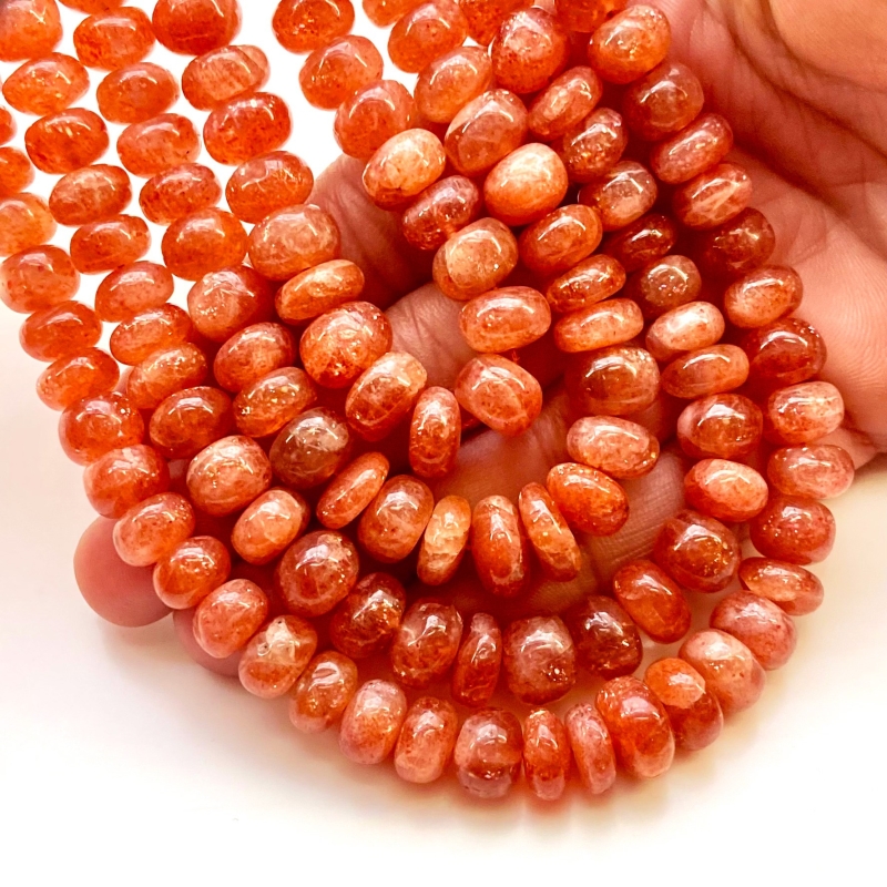 Sun Stone 7-11mm Smooth Rondelle Shape AA Grade Gemstone Beads Strand - Total 1 Strand of 18 Inch.