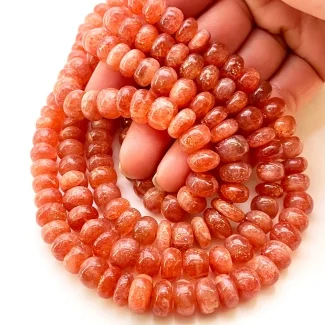Sun Stone 7-11mm Smooth Rondelle Shape AA Grade Gemstone Beads Strand - Total 1 Strand of 18 Inch.