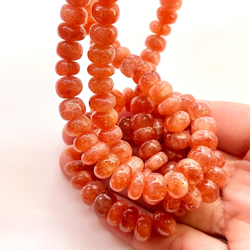 Sun Stone 7-11mm Smooth Rondelle Shape AA Grade Gemstone Beads Strand - Total 1 Strand of 18 Inch.
