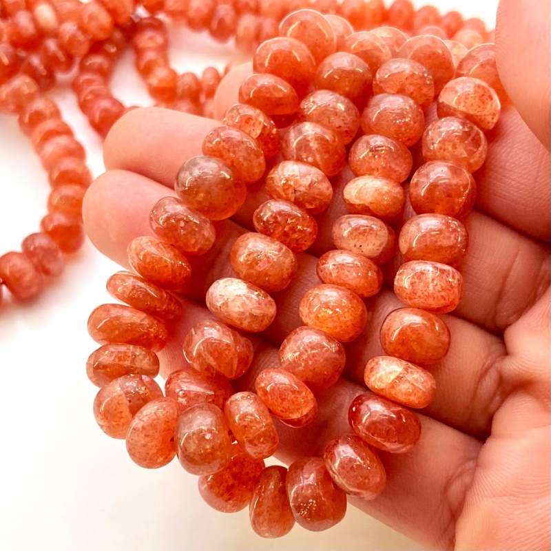 Sun Stone 7-11mm Smooth Rondelle Shape AA Grade Gemstone Beads Strand - Total 1 Strand of 18 Inch.
