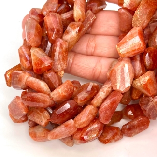 Sun Stone 14-20mm Step Cut Nugget Shape AA Grade Gemstone Beads Strand - Total 1 Strand of 10 Inch.