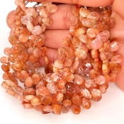 Sun Stone 7mm Briolette Heart Shape AA Grade Gemstone Beads Strand - Total 1 Strand of 6 Inch.