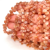 Sun Stone 7mm Briolette Heart Shape AA Grade Gemstone Beads Strand - Total 1 Strand of 6 Inch.