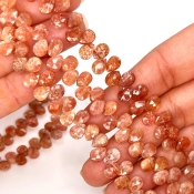 Sun Stone 7mm Briolette Heart Shape AA Grade Gemstone Beads Strand - Total 1 Strand of 6 Inch.