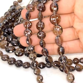 Smoky Quartz 7-12.5mm Faceted Round Shape AAA Grade Gemstone Beads Lot - Total 9 Strands of 8 Inch.