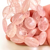 Rose Quartz 18-26mm Smooth Oval Shape A+ Grade Gemstone Beads Strand - Total 1 Strand of 16 Inch.