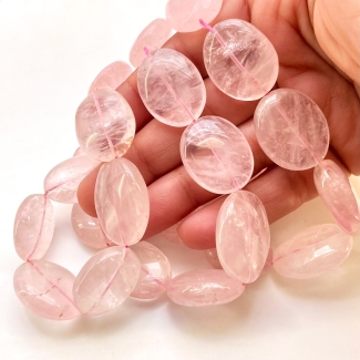 Rose Quartz 18-26mm Smooth Oval Shape A+ Grade Gemstone Beads Strand - Total 1 Strand of 16 Inch.
