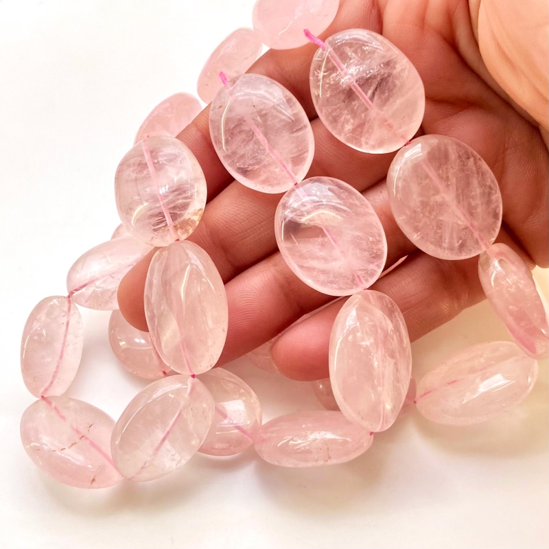 Rose Quartz 18-26mm Smooth Oval Shape A+ Grade Gemstone Beads Strand - Total 1 Strand of 16 Inch.