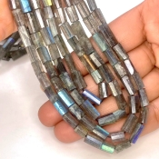 Labradorite 6-12mm Step Cut Pipe Shape AA Grade Gemstone Beads Strand - Total 1 Strand of 16 Inch.