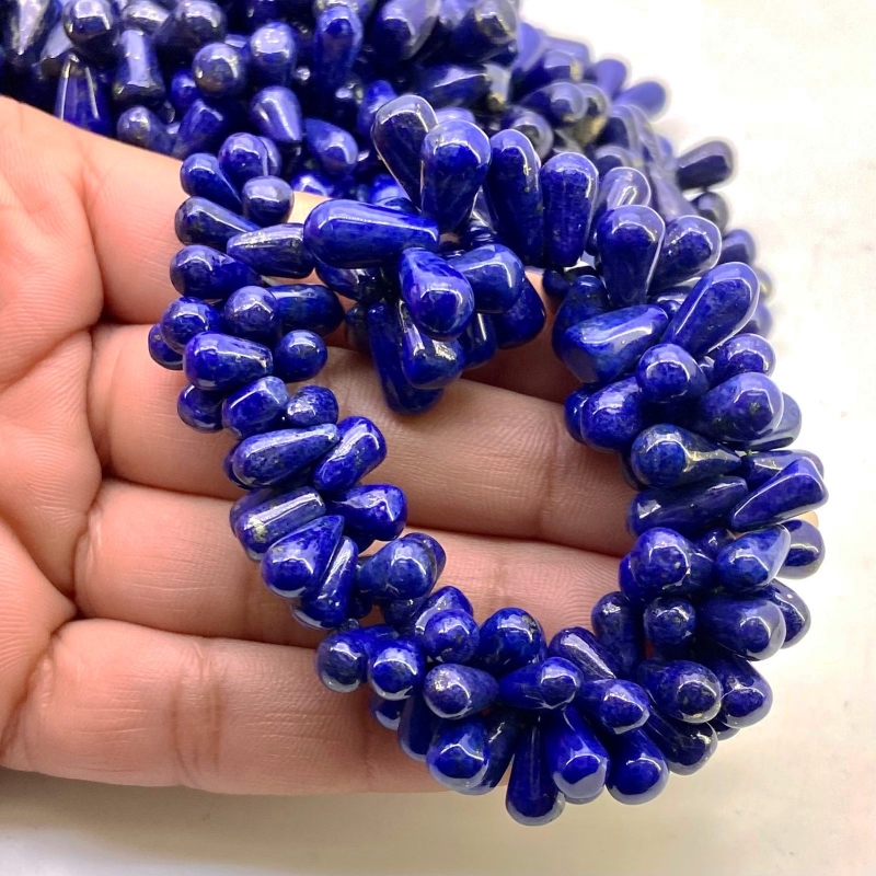 Lapis Lazuli 9-12mm Smooth Drop Shape A Grade Gemstone Beads Strand - Total 1 Strand of 14 Inch.