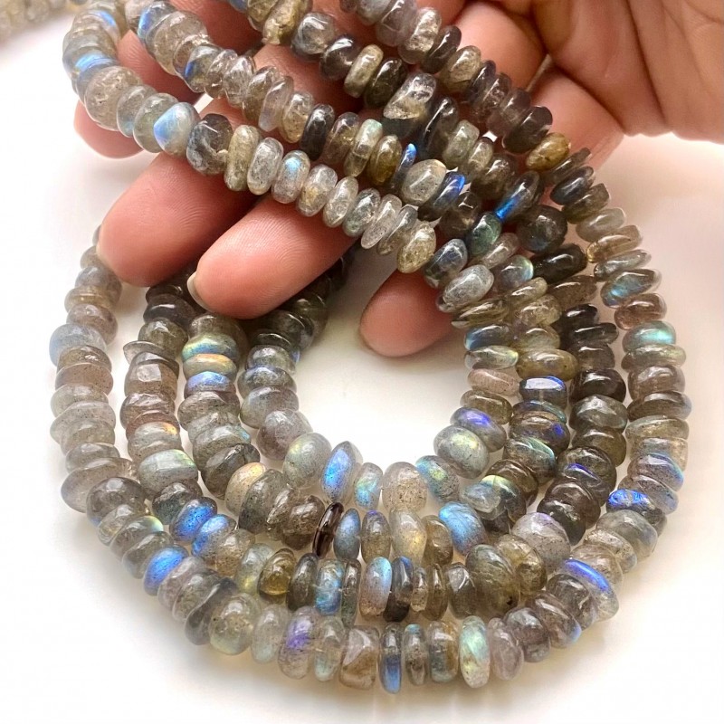 Labradorite 7-10mm Smooth Rondelle Shape A Grade Gemstone Beads Strand - Total 1 Strand of 26 Inch.