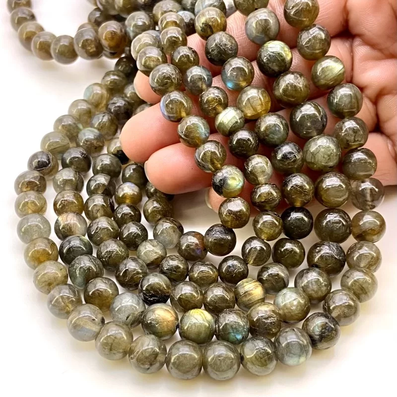 Labradorite 9-10mm Smooth Round Shape A Grade Gemstone Beads Lot - Total 9 Strands of 13 Inch.