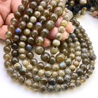 Labradorite 6-10mm Smooth Round Shape A+ Grade Gemstone Beads Lot - Total 13 Strands of 13 Inch.