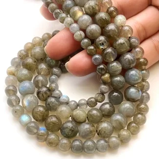Labradorite 5-10mm Smooth Round Shape A Grade Gemstone Beads Lot - Total 9 Strands of 13 Inch.
